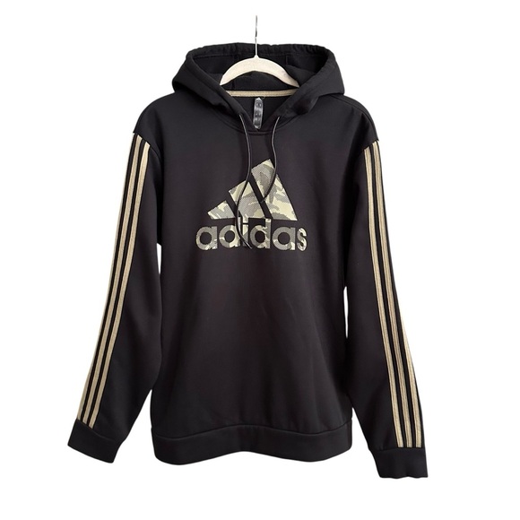 ADIDAS Black Camo Logo Three Stipe Hoodie Sweatshirt Graphic Athletic Wear M - Picture 1 of 13